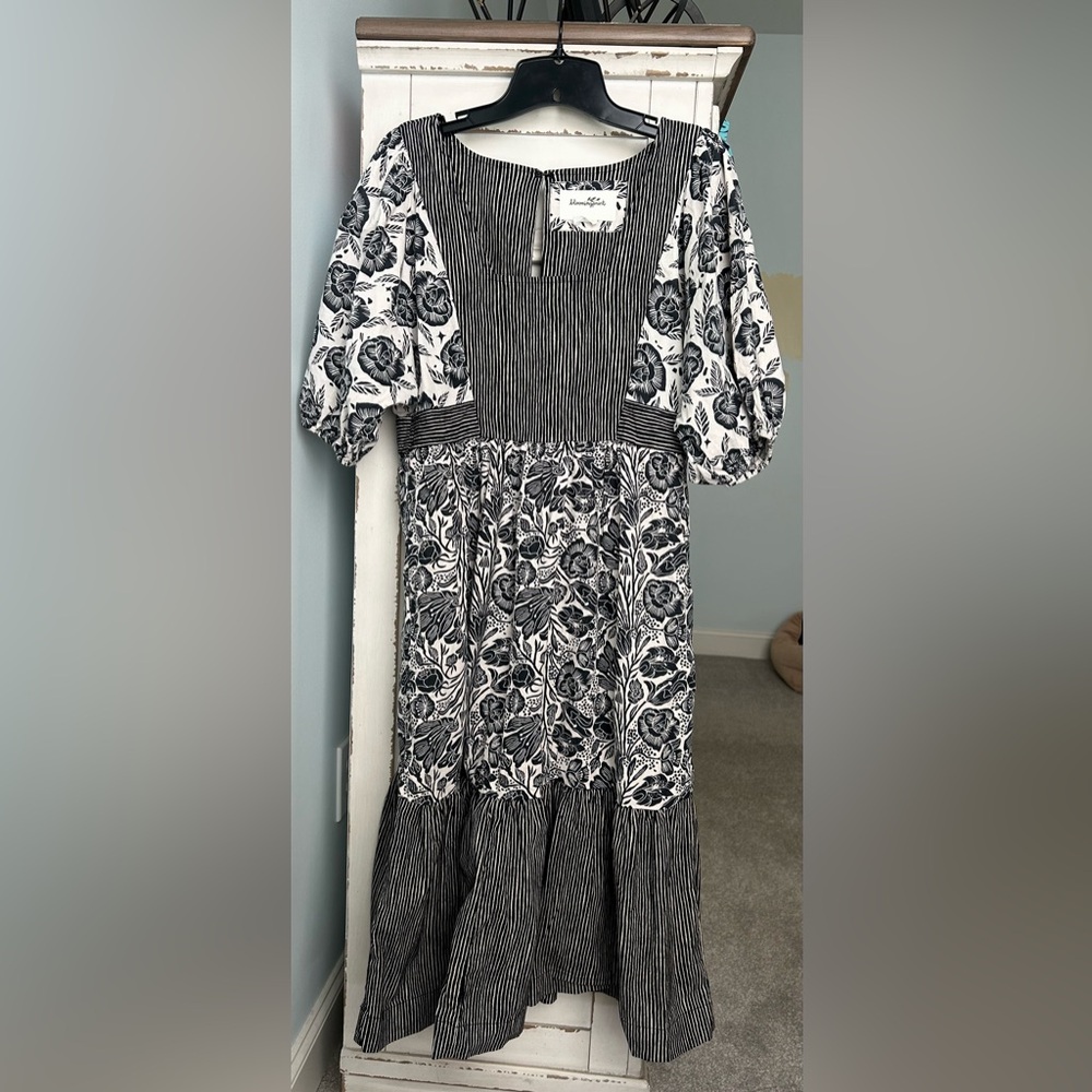 ANTHROPOLOGIE BLOOMINGPRINT Adrienne Flounce Midi Dress Lagenlook Folk Boho Sz 6 - Picture 5 of 15
